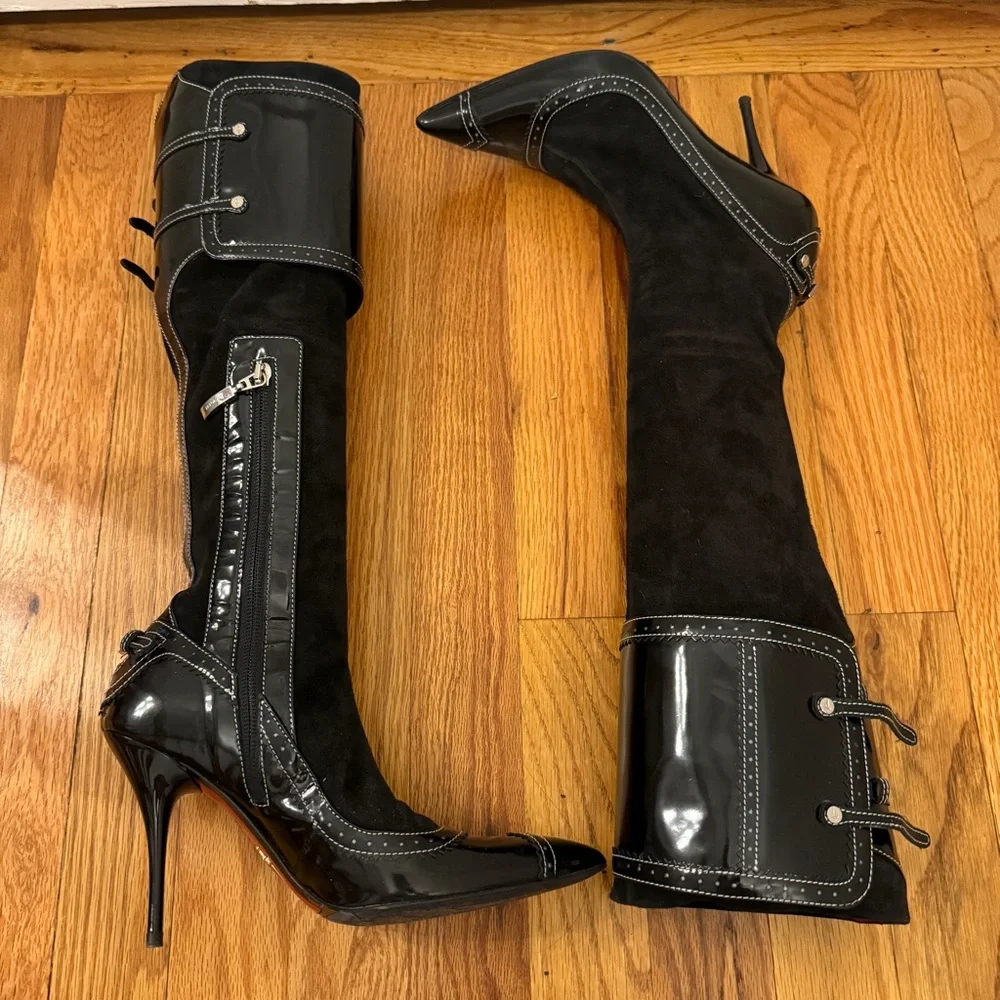 CESARE PACIOTTI Women's Black Italian Leather Pointed Toe Skinny Heel Boots - Picture 2 of 6